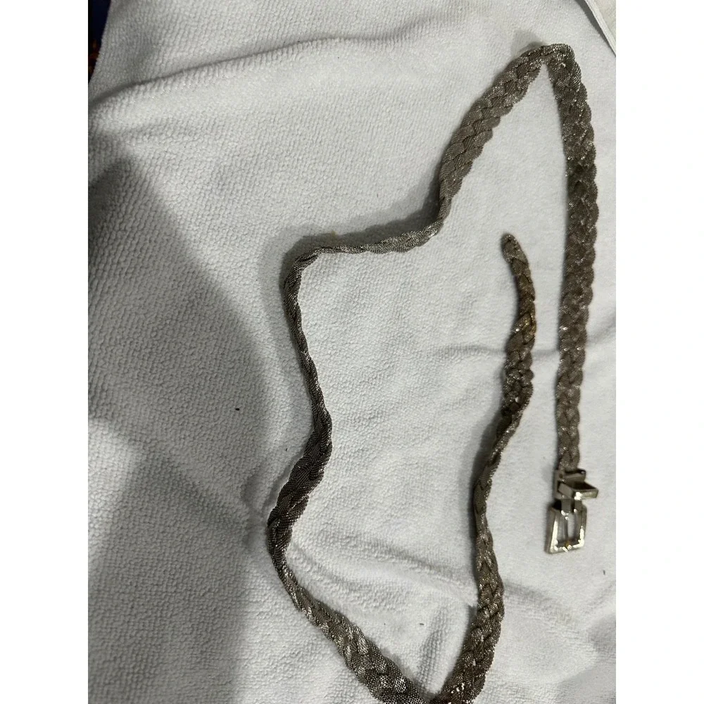 Womens Vintage Braided Chain Belt Metallic‎ Silver Adjustable Dressy Fashion